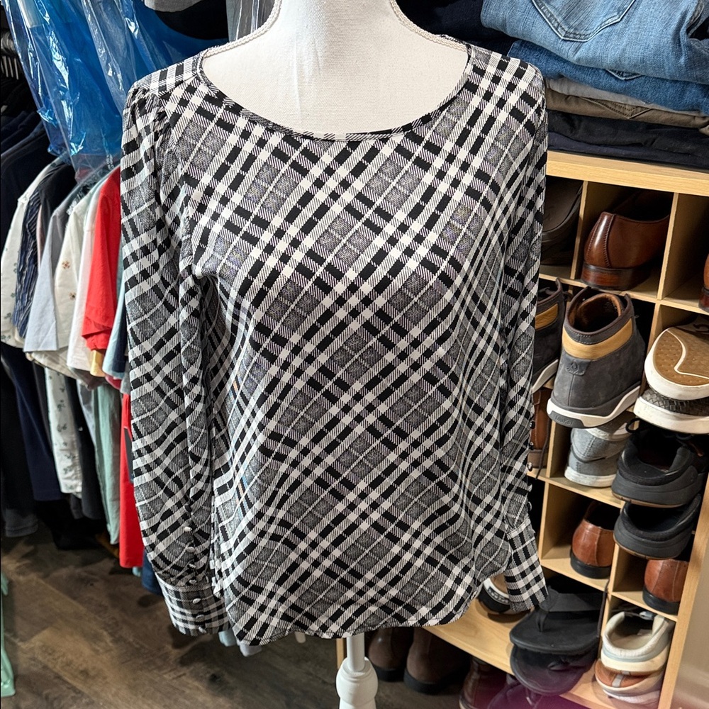 Express Black and White Plaid Blouse